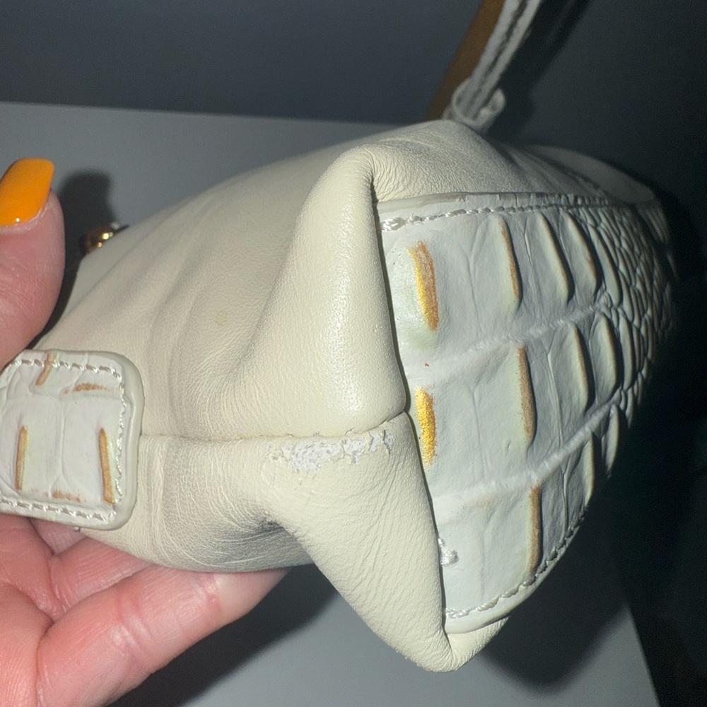 Sharif Cream Leather Clutch with Gold Lion Hardware - Picture 10 of 15